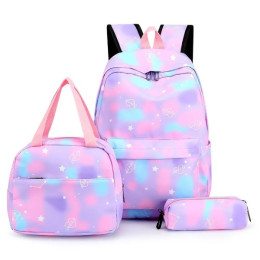 Tie Dye Cartoon Pattern 3Pcs Kawaii Backpack Sets School Bag With Lunch Bag And Pencil Case